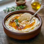 Close-up of a warm cream cheese mound drizzled with spicy honey, chopped nuts and herbs on a wooden board with crackers — perfect for Boursin Cheese Dip Recipes inspiration, a showstopping Hot Honey Cream Cheese Dip, classic Hot Honey Dip, or an easy Baked Cheese Dip Recipes option.
