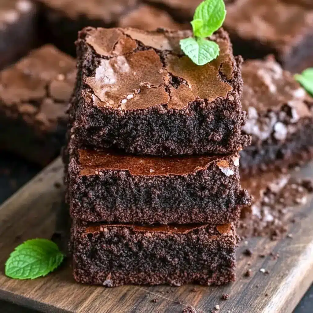 Fudgy chocolate brownies made with Greek yogurt, cut into neat squares on a wire rack with a dusting of cocoa, Healthier Dessert Ideas.