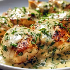 Creamy Chicken with Boursin Sauce served in a skillet, garnished with parsley and chives — a comforting and elegant dish perfect for easy weeknight Boursin Recipes and flavorful Chicken Main Dishes.