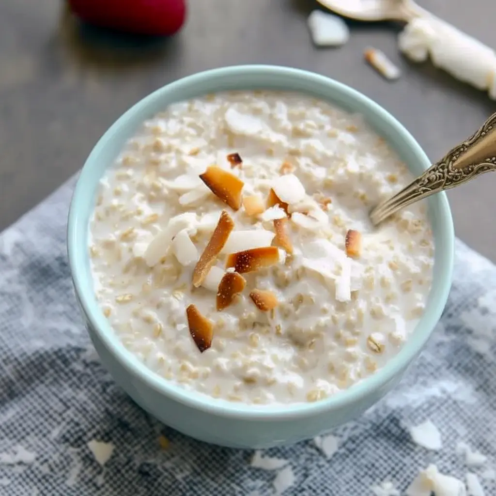 Overnight Oats With Coconut Milk in a mason jar topped with banana and toasted coconut, styled to showcase Coconut Milk Recipes Breakfast, Recipes That Use Coconut Cream, and creamy Coconut Oats; a fresh example of Coconut Healthy Recipes and Clean Simple Eats Coconut Cream Recipes, easily upgraded to High Protein Meals No Dairy, transformed into Coconut Baked Oats, or enjoyed as simple Coconut Milk Overnight Oats.
