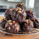 Close-up of chilled Cottage Cheese Brownie Bites — chocolatey, bite-size orbs made from a No Bake Cottage Cheese Brownie Batter Protein mix; a tasty No Bake Healthy Snacks option that also works as Cottage Cheese Protein Bars or Cottage Cheese Brownie Batter Bites, great for Cottage Cheese Brownie Bites Keto plans and inspired by simple Cottage Cheese And Cocoa Recipes.