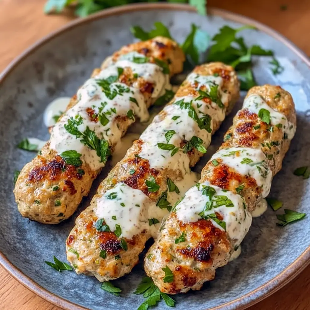 Grilled chicken kofta on a platter with garlic-yogurt sauce, pita and herbs — ideal for Healthy Weeknight Meals Families, a tasty Healthy Dinner Ground Chicken choice, served in a Vessel Kitchen Copycat Recipes style, with a nod to Ground Chicken Recipes Greek, Healthy Meals For Party.