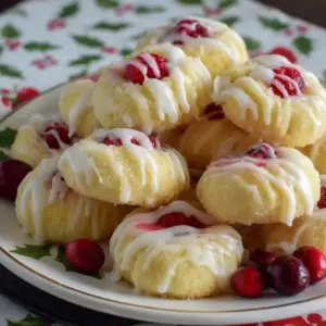 Close-up of a glazed lemon cranberry cookie on a baking sheet, a festive example of Christmas Baking Cookies that belongs in top Cranberry Cookies Recipes and easy Christmas Baking Recipes. Perfect for Cranberry Cookies platters or Xmas Cookies exchanges, this jewel-toned sweet is one of my go-to Cranberry Recipes for holiday Christmas Cooking and a delightful Lemon Cookies bite.