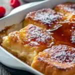 Caramel-topped Creme Brulee French Toast Casserole slice (close-up) of Creme Brulee French Toast for a cozy French Toast Breakfast — a sticky French Toast Bake and dreamy Breakfast Sweets French Toast Casserole inspired by Crème Brûlée, great for Breakfast Recipes Casserole or Abendessen Rezepte.