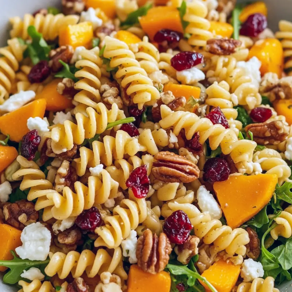 Autumn pasta salad with roasted butternut squash, Brussels sprouts, cranberries and feta — ideal Friendsgiving Dinner Food Ideas, great for Easy Potluck Dishes Vegetarian, a classic Harvest Side Dishes, fits Fall Dishes Dinners Easy, works for Easy Fall Dishes For Parties, perfect as Cold Dinners On The Go, a top Fall Dish To Pass Ideas, in many Recipes For Dinner Fall, and a tasty Side Dishes For Fall Party.