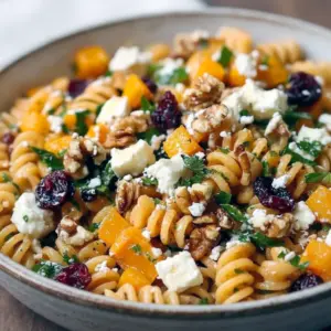 Autumn pasta salad with roasted butternut squash, Brussels sprouts, cranberries and feta — ideal Friendsgiving Dinner Food Ideas, great for Easy Potluck Dishes Vegetarian, a classic Harvest Side Dishes, fits Fall Dishes Dinners Easy, works for Easy Fall Dishes For Parties, perfect as Cold Dinners On The Go, a top Fall Dish To Pass Ideas, in many Recipes For Dinner Fall, and a tasty Side Dishes For Fall Party.