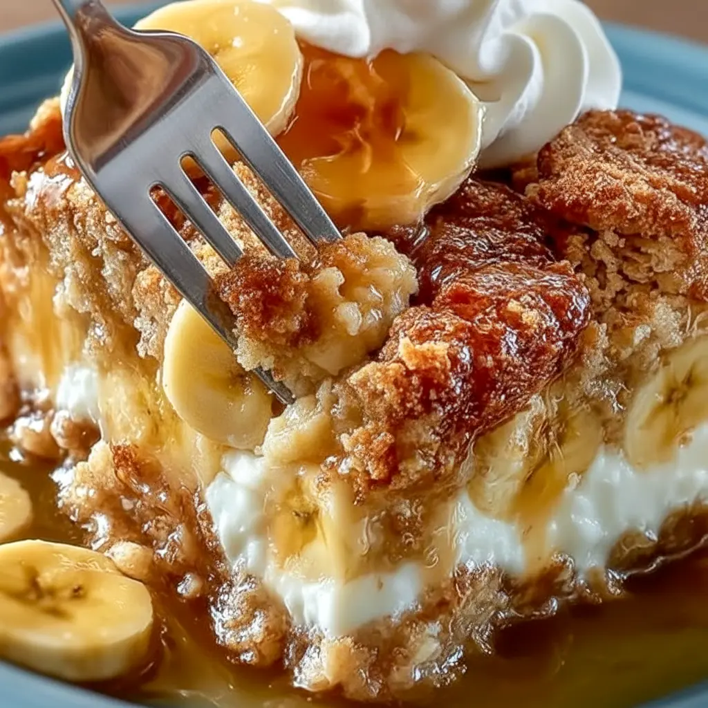 A warm Southern banana cobbler fresh from the oven with a golden topping and caramelized bananas, styled as a cozy Banana Dessert perfect for fall baking.