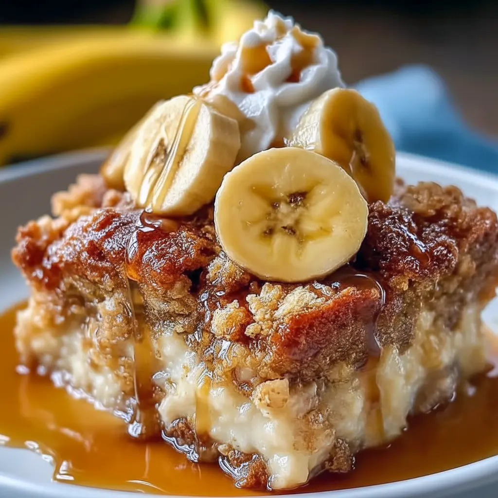 A warm Southern banana cobbler fresh from the oven with a golden topping and caramelized bananas, styled as a cozy Banana Dessert perfect for fall baking.
