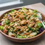 Photo of Chicken Cashew Crunch Salad with romaine, grilled chicken, cashews and crispy noodles — labeled Best Salad Recipes, perfect for Salad Side Dishes and Dinner Salads, part of fresh Fresh Salad Recipes, works as Salad Recipes For Dinner, a colorful Cold Salad to Eat Salad, great among Chicken Salad Recipes for Summer Dinner.