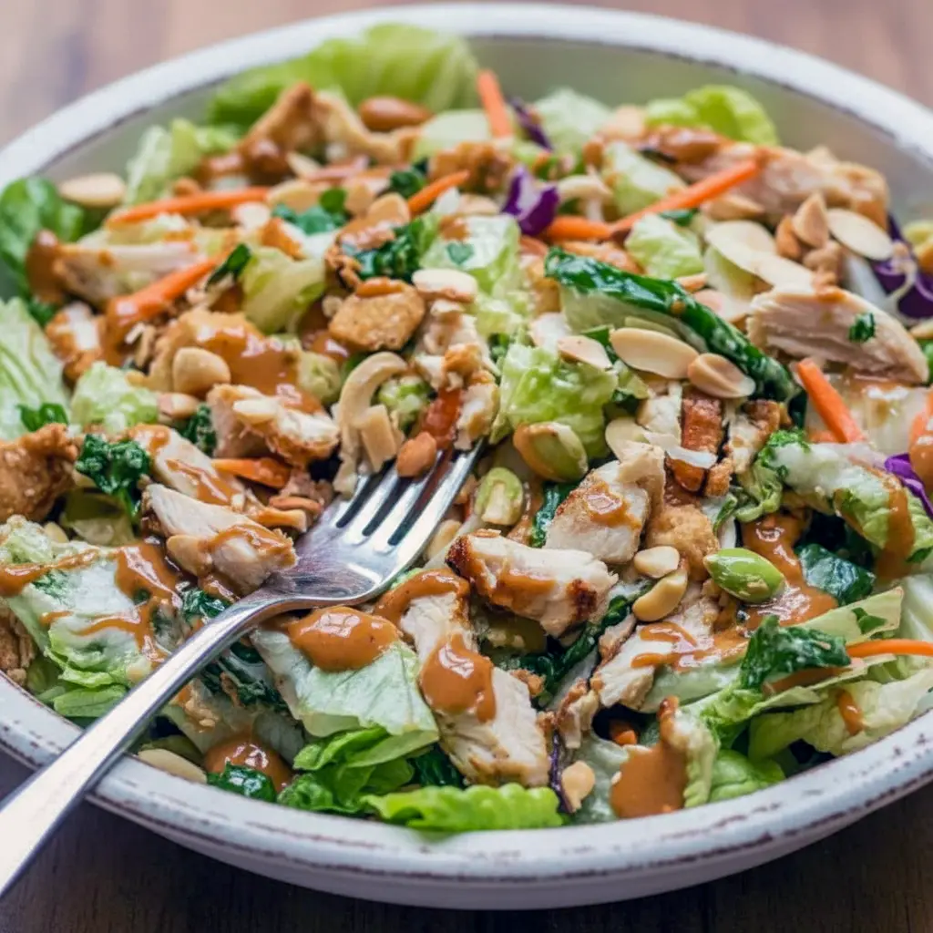 Photo of Chicken Cashew Crunch Salad with romaine, grilled chicken, cashews and crispy noodles — labeled Best Salad Recipes, perfect for Salad Side Dishes and Dinner Salads, part of fresh Fresh Salad Recipes, works as Salad Recipes For Dinner, a colorful Cold Salad to Eat Salad, great among Chicken Salad Recipes for Summer Dinner.