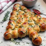 Golden, cheesy pull-apart tree of mozzarella-stuffed dough balls brushed with garlic-herb butter, served with a bowl of marinara for dipping, Easy Recipes For Christmas Party.