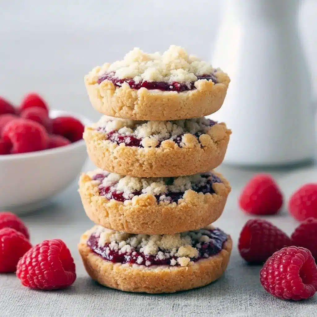 Photo of jam-topped Keto Cookies with a golden crumb (mini Raspberry Crumble), styled alongside jars of Sugar Free Cranberry Sauce and regular Cranberry Sauce; presented as Low Carb Treats and Guilt Free Snacks, great for Healthy Dessert Options, easily served as Keto Biscuits, and promoted as a way to Reduce Food Waste.