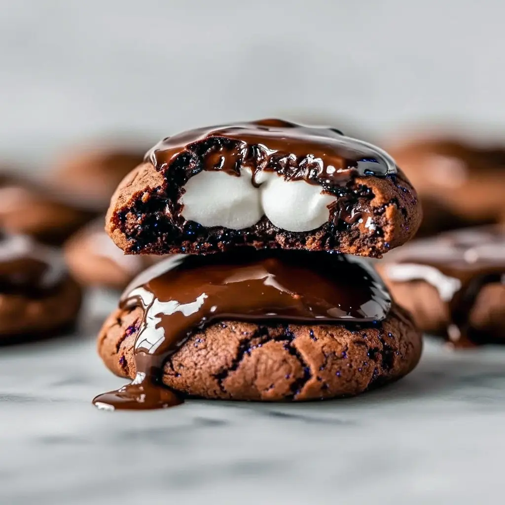 Chocolate Covered Marshmallow Cookie Recipe — close-up of fudgy cookies with pillowy marshmallow centers and a shiny chocolate drizzle. A festive pick for Christmas Candy And Cookie Recipes, these Christmas Cookies Marshmallow doubles as cozy Marshmallow Christmas Cookies and classic Christmas Cookies With Marshmallows. They read like Chocolate Fudge Marshmallow Cookies with an elegant Gourmet Christmas Cookies look — perfect Chocolate Marshmallow Christmas Cookies and dreamy Chocolate Cookies With Marshmallows.