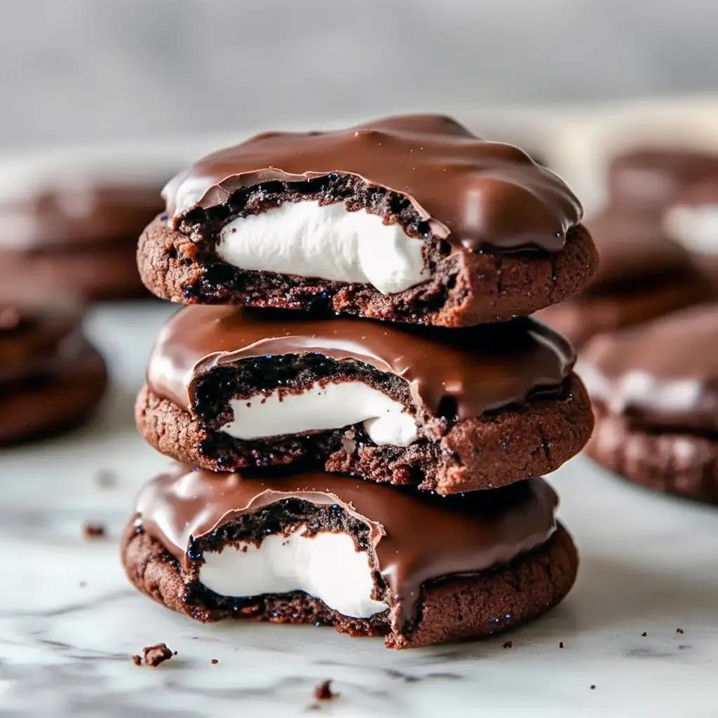 Chocolate Covered Marshmallow Cookie Recipe — close-up of fudgy cookies with pillowy marshmallow centers and a shiny chocolate drizzle. A festive pick for Christmas Candy And Cookie Recipes, these Christmas Cookies Marshmallow doubles as cozy Marshmallow Christmas Cookies and classic Christmas Cookies With Marshmallows. They read like Chocolate Fudge Marshmallow Cookies with an elegant Gourmet Christmas Cookies look — perfect Chocolate Marshmallow Christmas Cookies and dreamy Chocolate Cookies With Marshmallows.