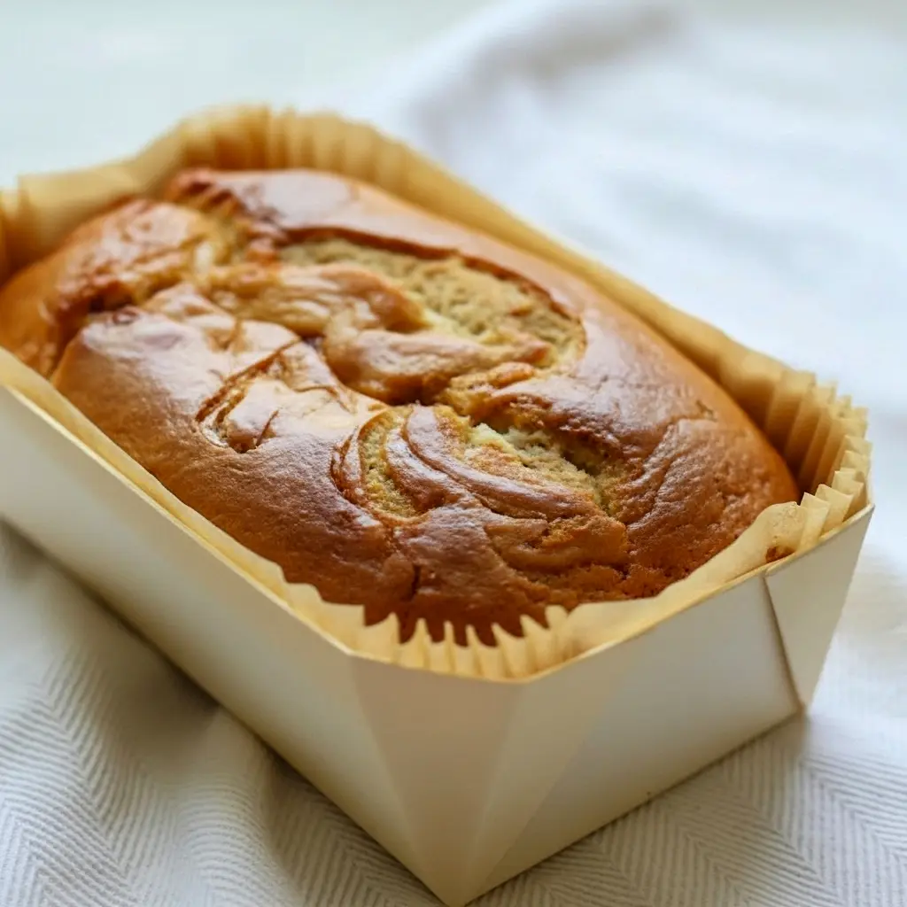 Sliced golden loaf revealing a creamy cheesecake swirl and caramel ribbons, drizzled with glossy caramel — warm breakfast or dessert loaf, Quick Caramel Cream Cheese Bread.