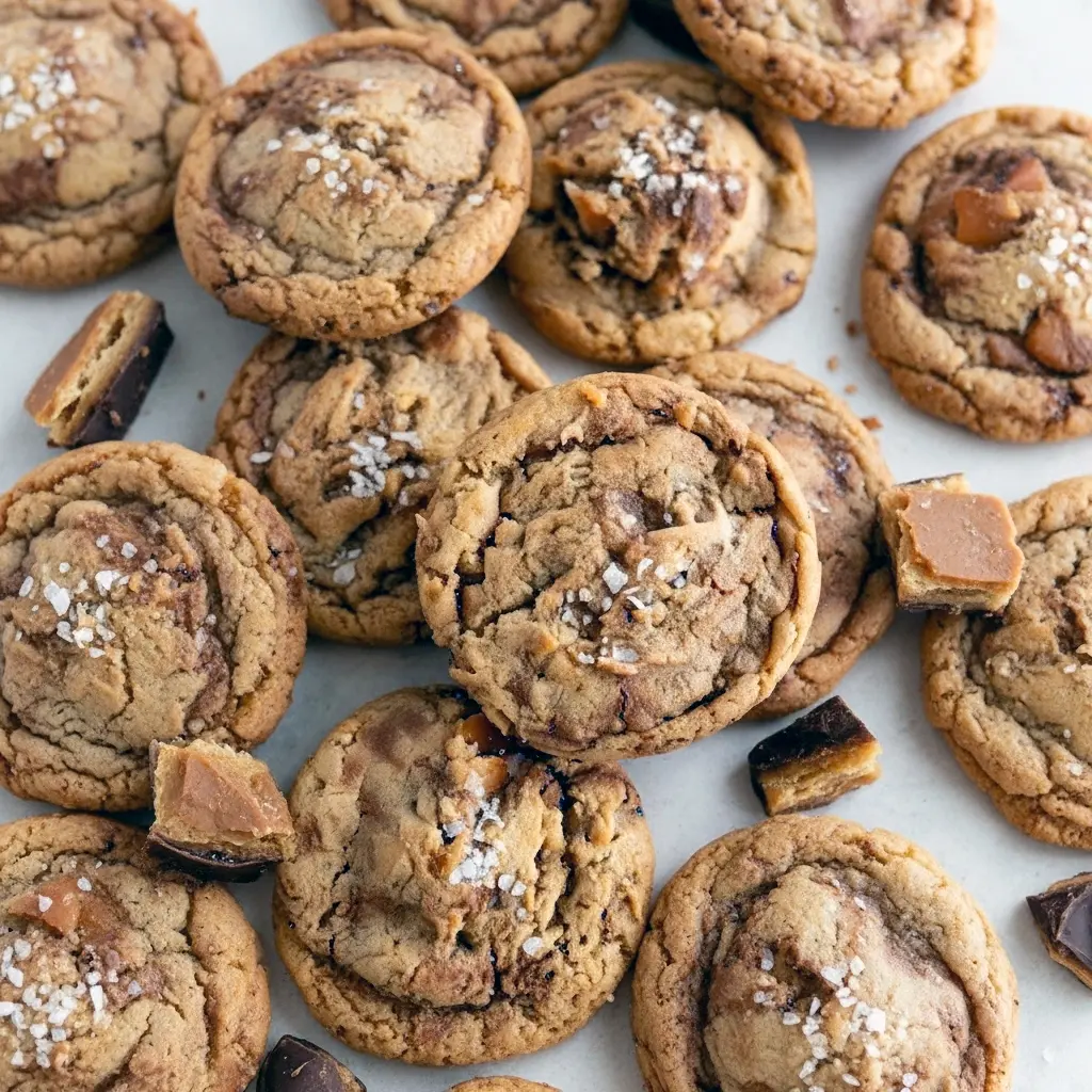 Chewy Christmas Cookies close-up: soft, golden cookies loaded with toffee bits — a festive Holidays Cookies option and delicious Non Traditional Christmas Cookies twist; works as Non Chocolate Christmas Cookies too, or pressed into Cookie Bars Recipes Christmas; labeled a Must Make Christmas Cookies for Christmas Bake Exchange Ideas, clever Bake Exchange Ideas, and Christmas Cookies For Exchange.