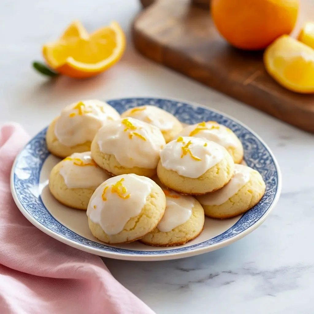 Close-up of glazed orange cookies on a wire rack, each topped with fine orange zest and a shiny citrus glaze, Orange Christmas Cookies Recipes.