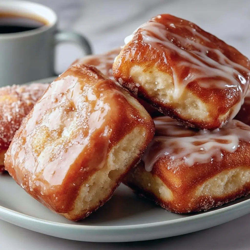 Close-up of glossy maple-glazed Donut Bar squares on a wooden Serving Platters board, sprinkled with powdered sugar — ideal Dessert Squares for breakfast or brunch.