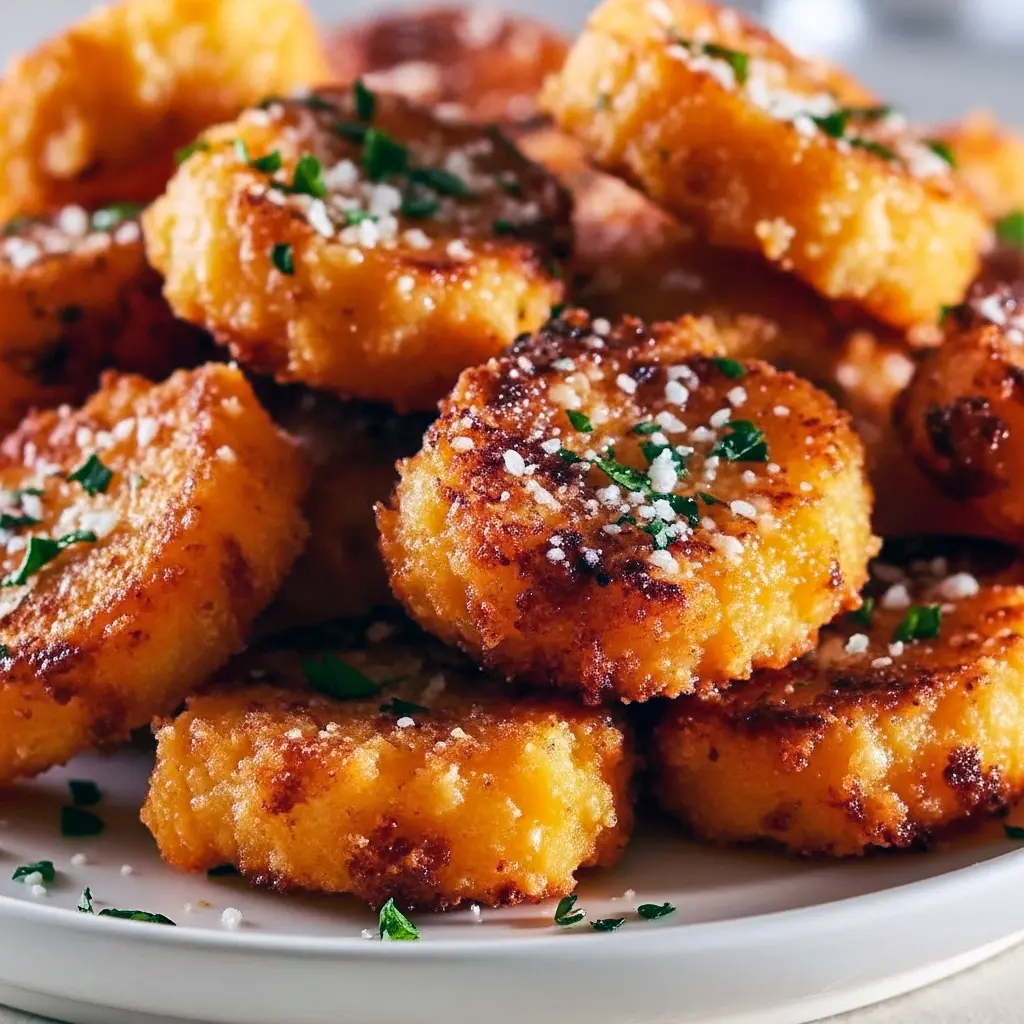 Close-up of golden, crispy smashed carrots topped with grated Parmesan and parsley — Healthy Yummy Side Dishes.