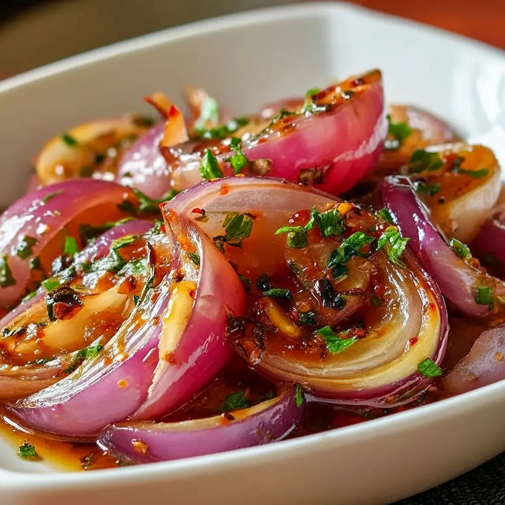 Jar of glossy Hot Honey Pickled red onion rings, bright pink and ready to top tacos or salads — a handy Quick Pickled Onions condiment.