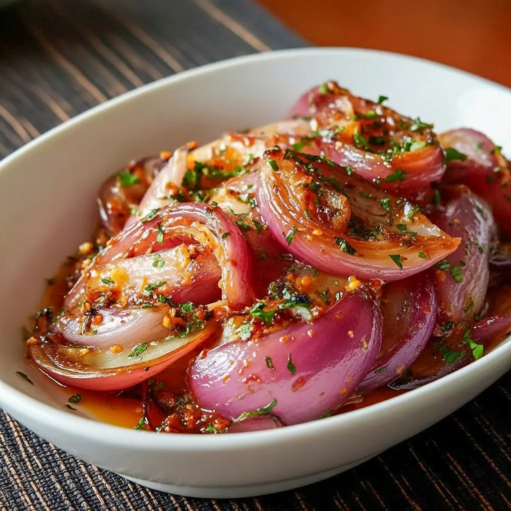Jar of glossy Hot Honey Pickled red onion rings, bright pink and ready to top tacos or salads — a handy Quick Pickled Onions condiment.