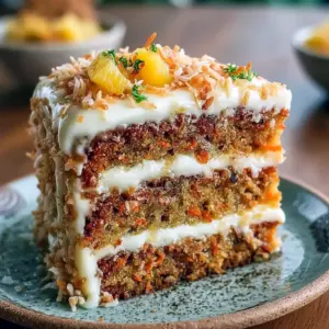Festive slice of carrot-pineapple cake topped with cream cheese frosting and toasted coconut — Hawaiian Fruit Cake plated for the holidays, a top pick for Baked Cakes and Yummy Christmas Desserts.