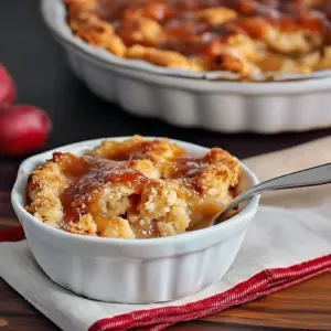 Close-up of a golden snickerdoodle cobbler square dusted with powdered sugar, the inside gooey and cinnamon-speckled, served on a white plate with a melting scoop of vanilla ice cream and a cinnamon sprinkle, Snickerdoodle Casserole.