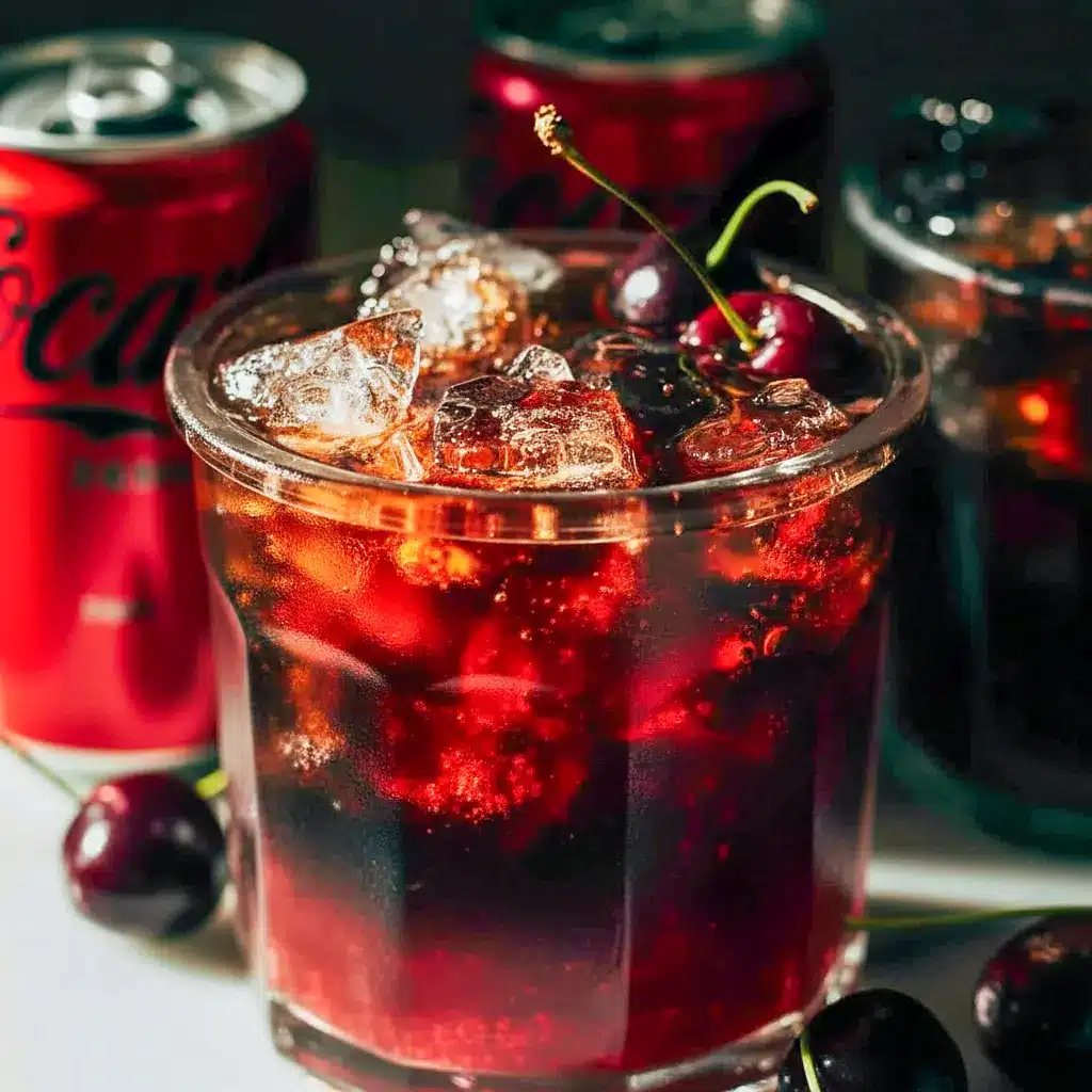Chilled Cherry Cola Margarita in a rocks glass with muddled cherries, lime wedge, and cola fizz — a bright Cherry Cocktail Recipe perfect for summer.