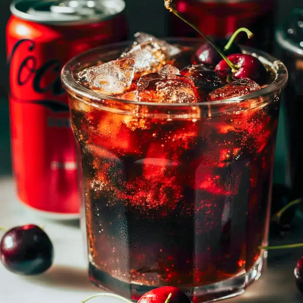 Chilled Cherry Cola Margarita in a rocks glass with muddled cherries, lime wedge, and cola fizz — a bright Cherry Cocktail Recipe perfect for summer.
