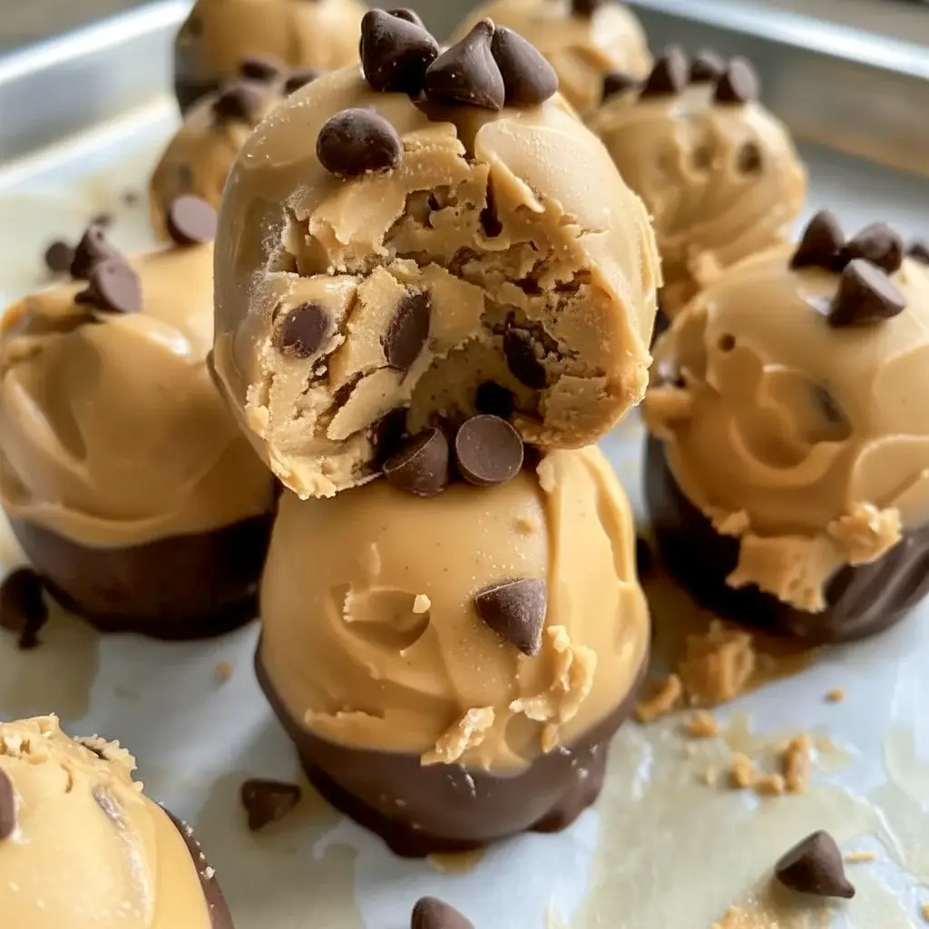 Greek Yogurt And Peanut Butter frozen bites on a small plate, dotted with mini chocolate chips — perfect Greek Yogurt Bites for a healthy snack.