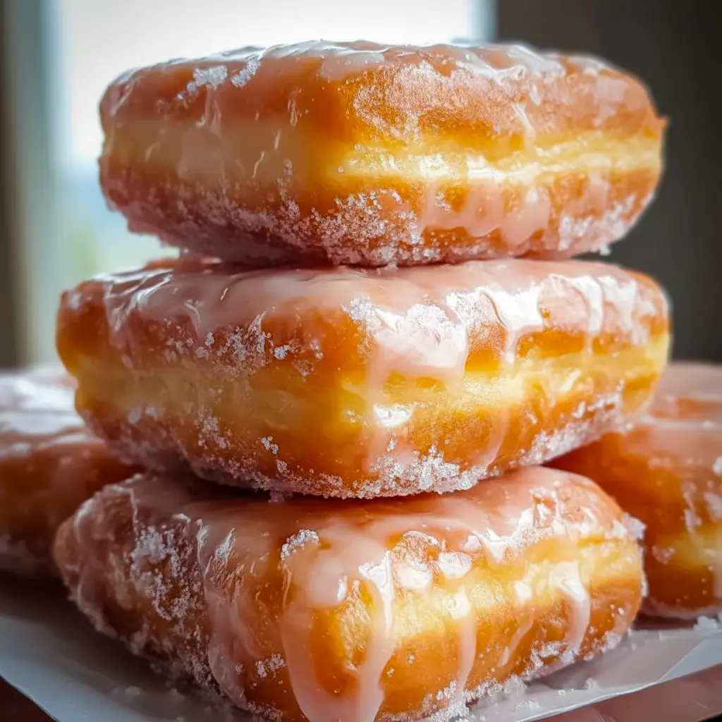 Close-up of a glazed Buttermilk Beignet square on a wire rack, showing shiny vanilla glaze and tender, golden interior.