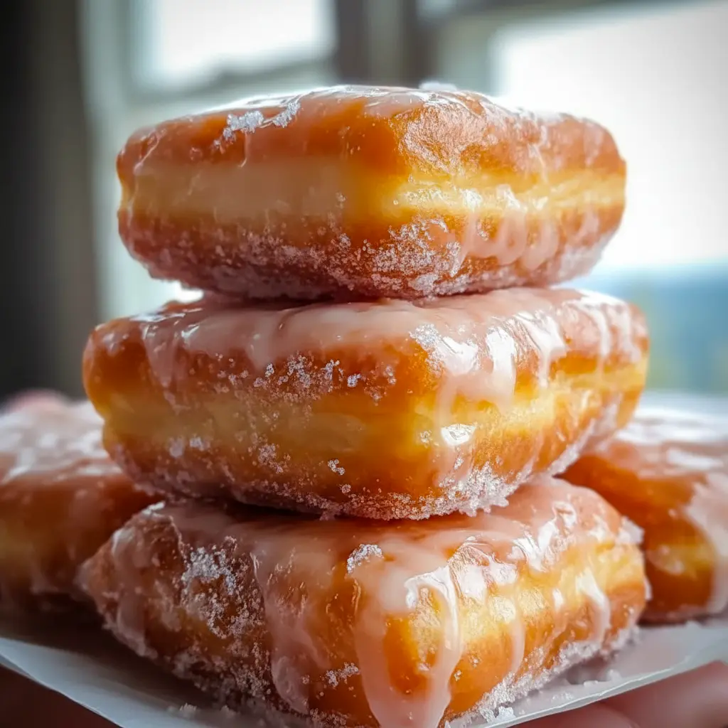 Close-up of a glazed Buttermilk Beignet square on a wire rack, showing shiny vanilla glaze and tender, golden interior.