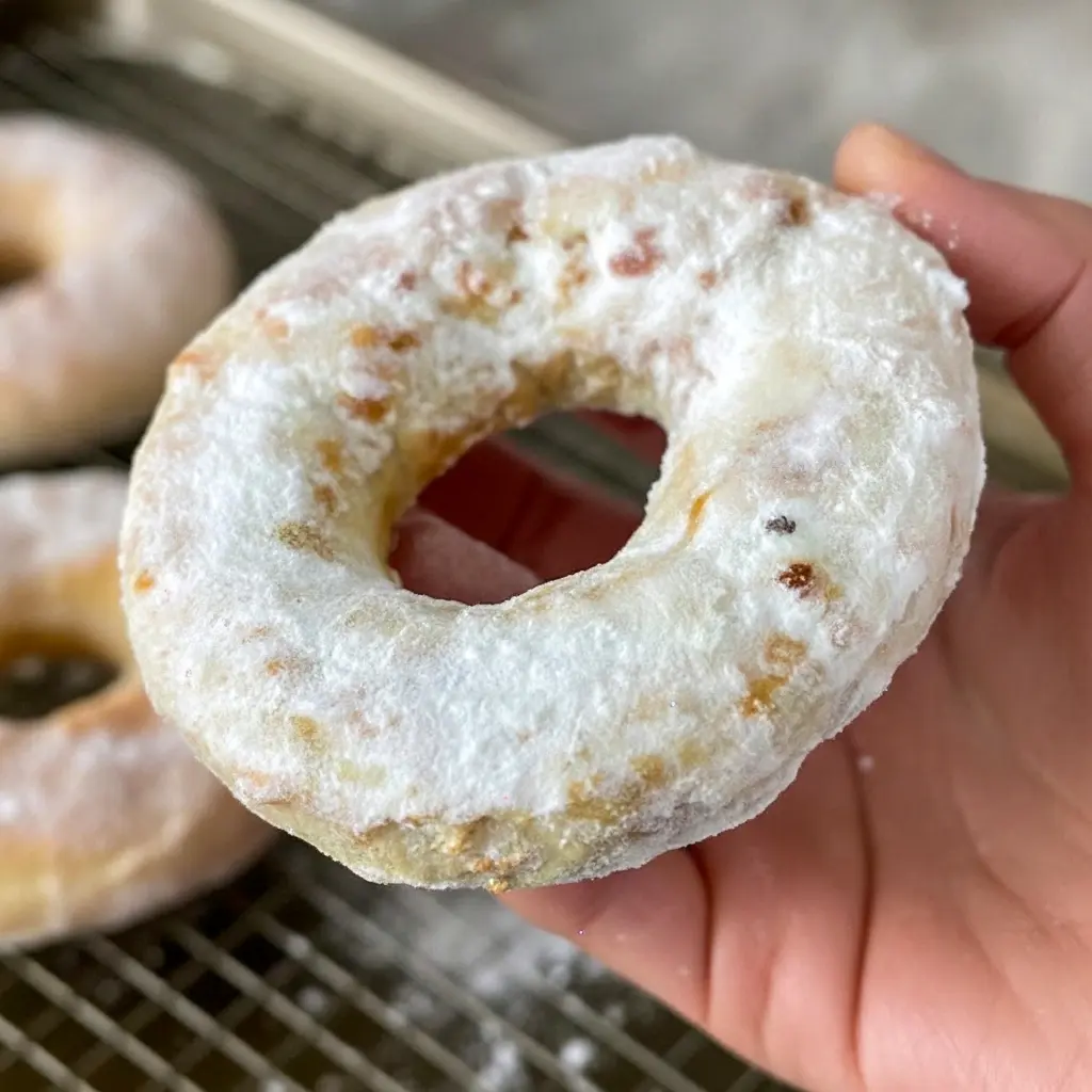 Golden, glazed Donuts stacked on a plate — close-up of a Protein Air Fryer Donut from an Easy Protein Donut Recipe guide, ready to bite into.