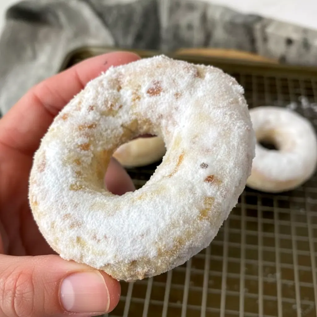 Golden, glazed Donuts stacked on a plate — close-up of a Protein Air Fryer Donut from an Easy Protein Donut Recipe guide, ready to bite into.