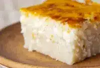 Close-up of a golden Sticky Coconut Cake square with sticky shredded coconut and a toasted crust — a classic Indonesian Dessert Recipes snack.