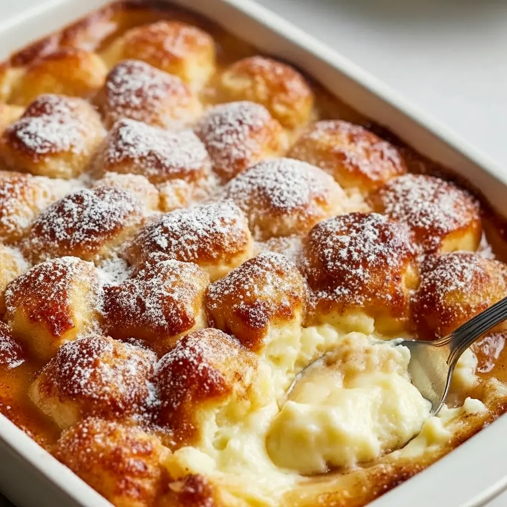 Bubbling Snickerdoodle Cobbler in a baking dish with a melting scoop of vanilla ice cream — the ultimate Movie Night Dessert.