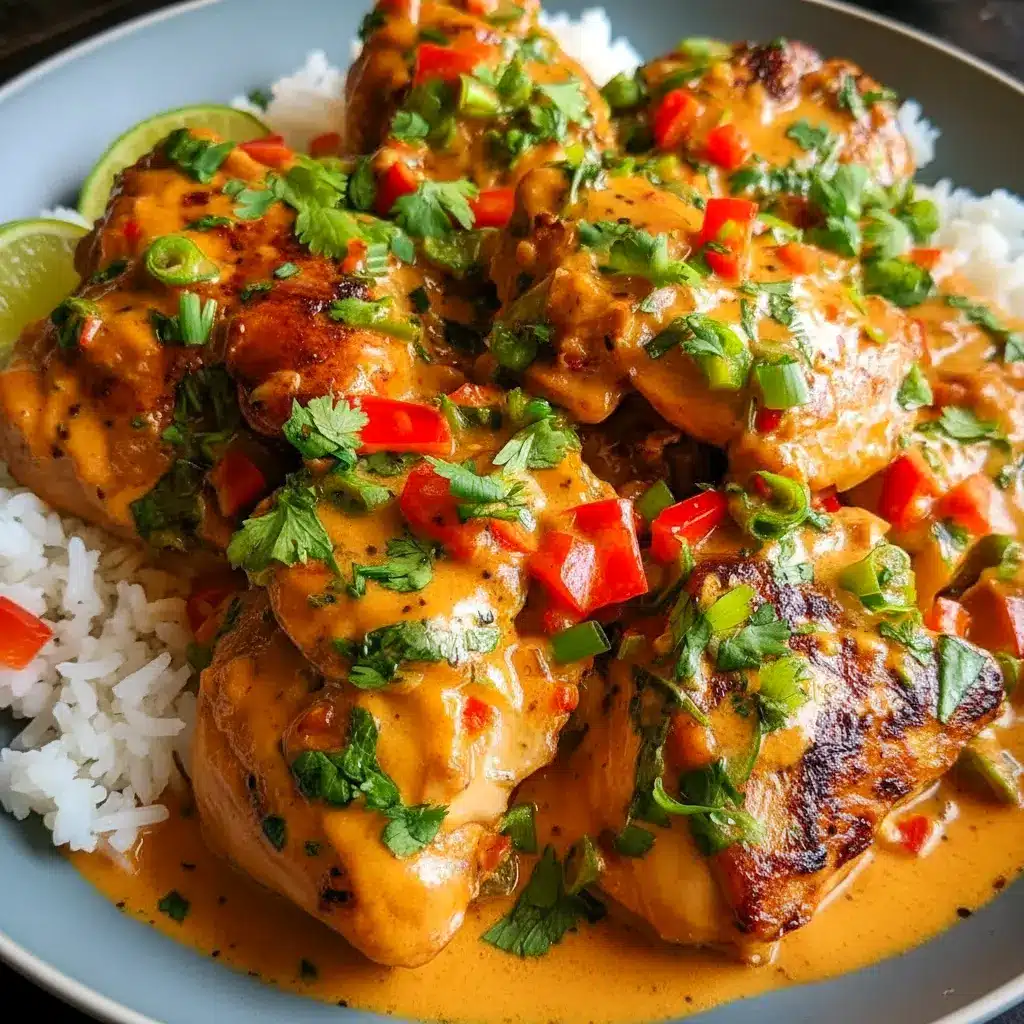 Coconut Chicken — bowl of spicy Brazilian-style coconut chicken over rice, garnished with cilantro (inspired by Brazilian Cuisine).