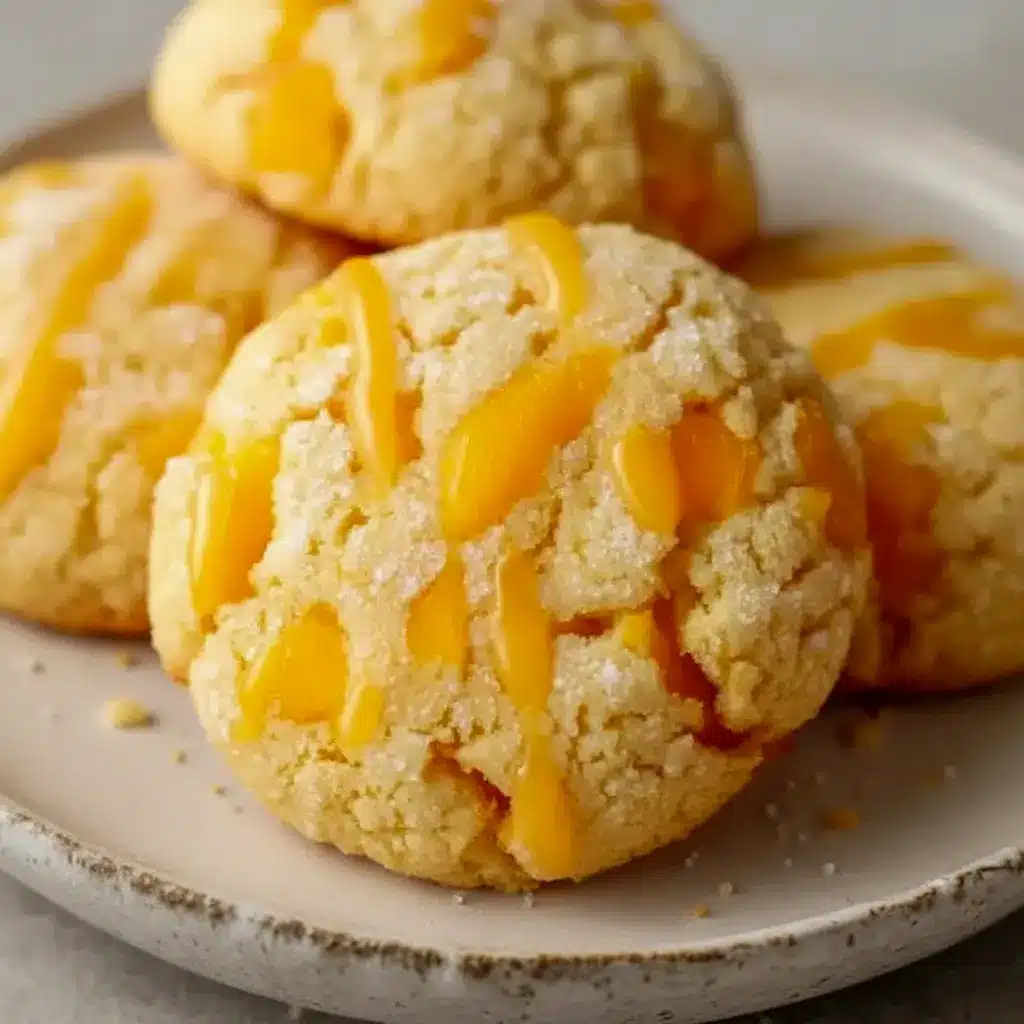 Close-up of chewy mango cookies on a cooling rack, dusted with sugar — Fruit Flavored Cookies ready to eat.
