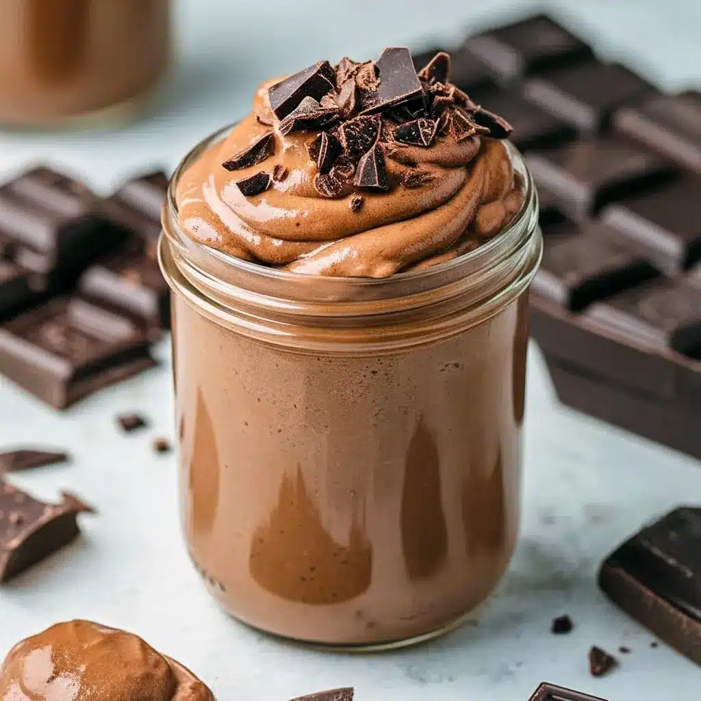 Jar of creamy High Protein Low Carb Snack protein pudding topped with a few nuts and cocoa nibs — a grab-and-go High Protein Low Carb Snack for post-workout or on-the-go fuel.