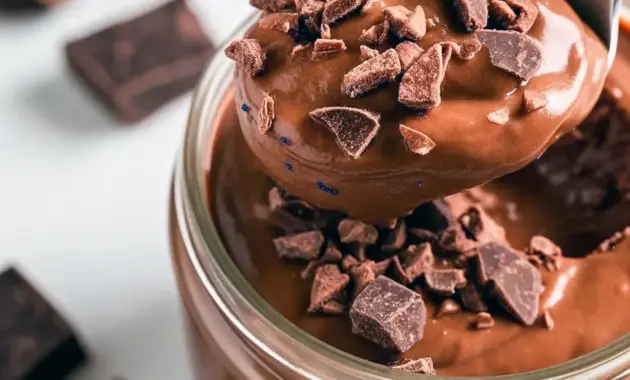 Jar of creamy High Protein Low Carb Snack protein pudding topped with a few nuts and cocoa nibs — a grab-and-go High Protein Low Carb Snack for post-workout or on-the-go fuel.