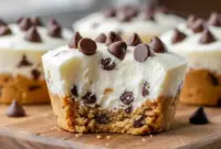 Close-up of chilled Cookie Dough Cups topped with creamy yogurt and mini chocolate chips — a ready-to-go High Protein Yogurt option and ideal Healthy Protein Snacks.