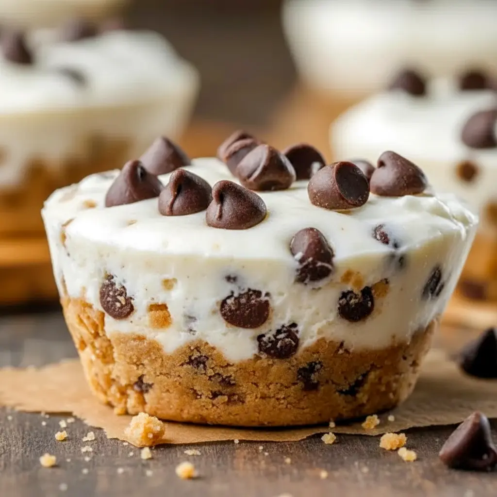 Close-up of chilled Cookie Dough Cups topped with creamy yogurt and mini chocolate chips — a ready-to-go High Protein Yogurt option and ideal Healthy Protein Snacks.