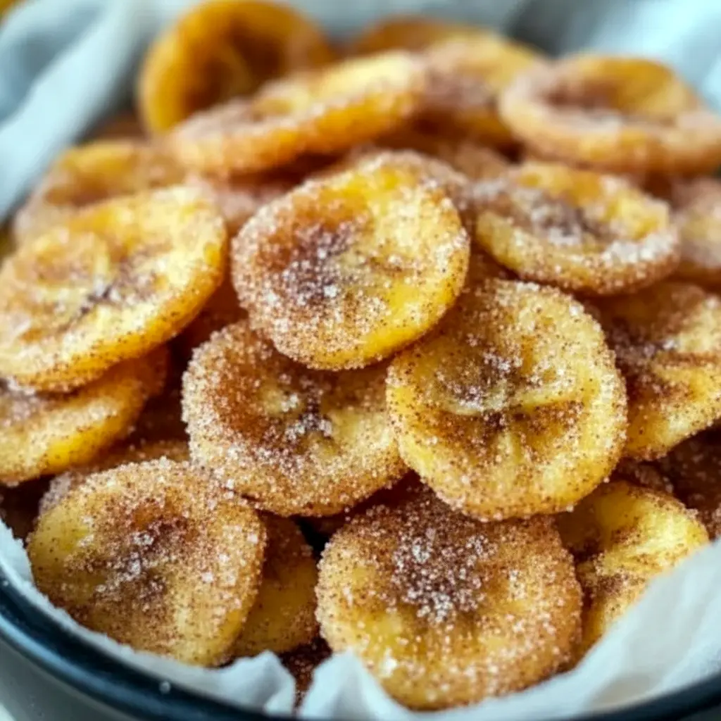 Golden, cinnamon-dusted Air Fryer Banana Chips piled on parchment, crisp and ready to eat — a tasty Healthy Snacks Teenagers will reach for.