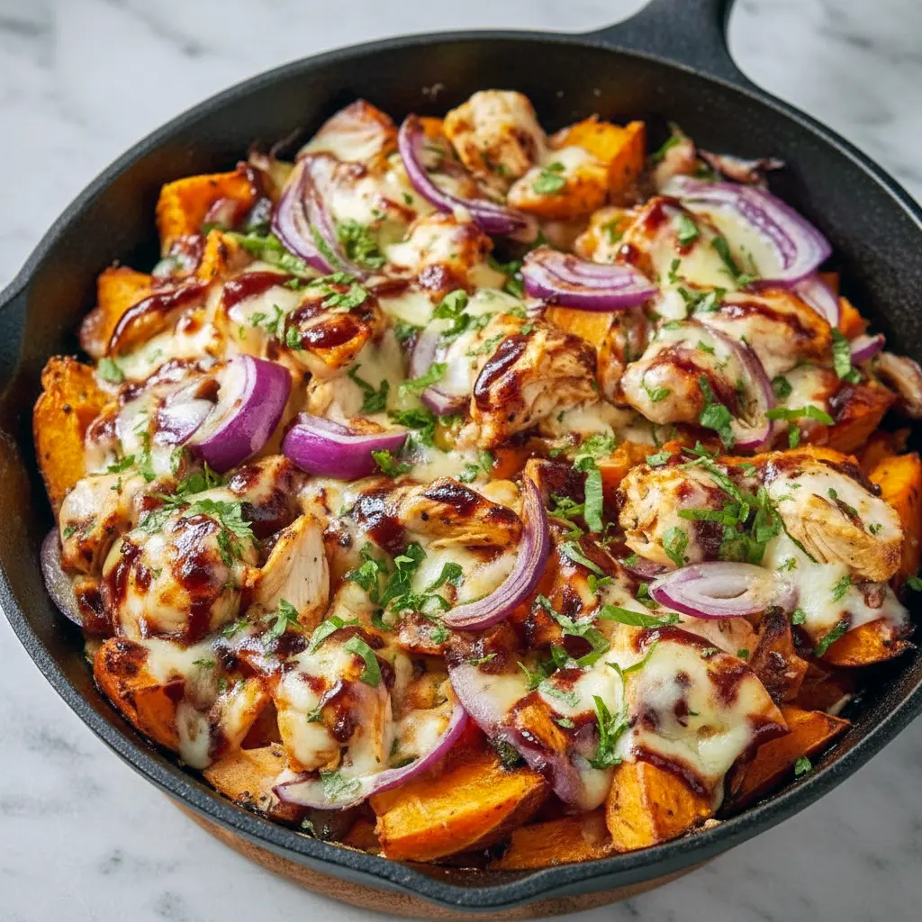 BBQ Chicken Sweet Potato Skillet in a colorful one-pan dinner, a great choice for Non Pasta Dinners that still feel comforting.