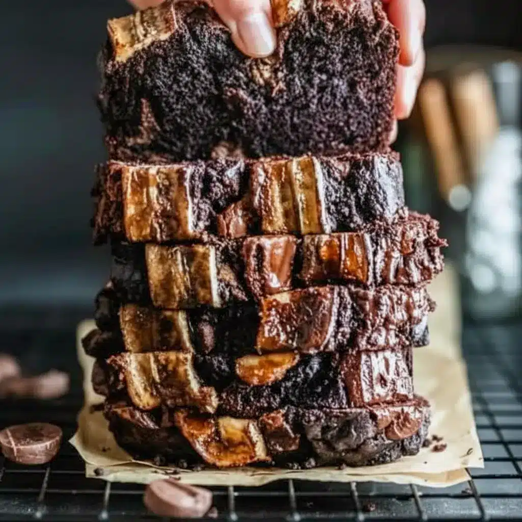 A slice of Chocolate Espresso Banana Bread with melted chocolate chips and a soft, rich crumb, shown as a decadent Bread Recipes Sweet treat on a plate.