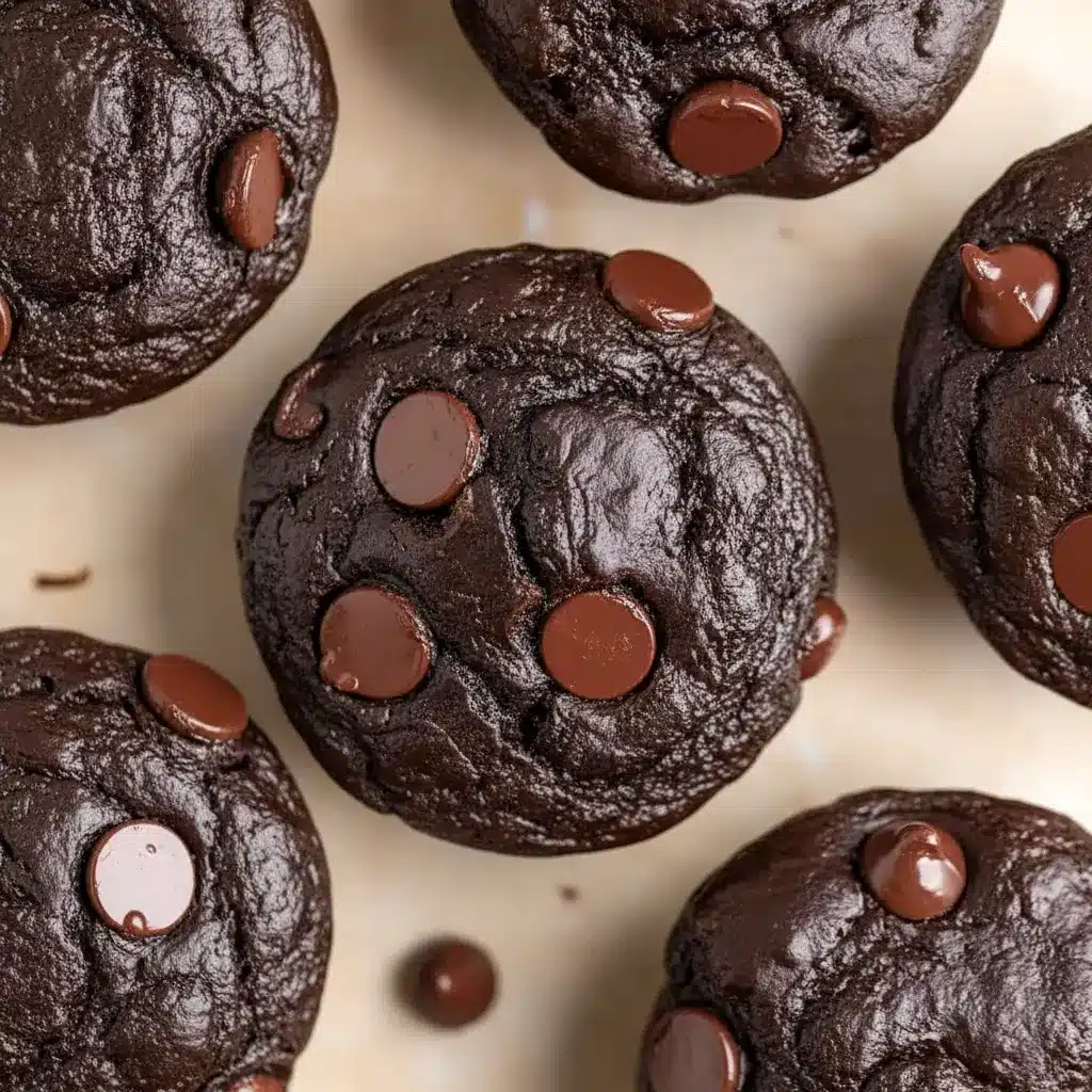 Chocolate Spinach Muffins arranged on a plate, rich and moist with a soft chocolate crumb and a hidden veggie twist.