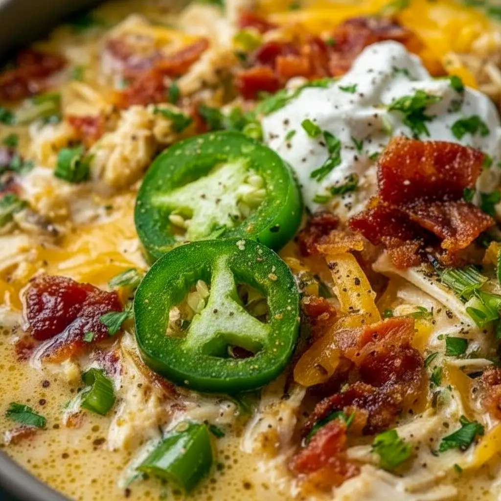 A cozy pot of Jalapeño Popper Chicken Soup with tender chicken, melted cheese, and a spicy Jalepeno Chicken Soup twist.