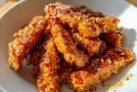 A plate of Honey Mustard Tofu Tenders with a crispy golden coating, styled as one of the best Different Tofu Recipes for an easy plant-based meal.