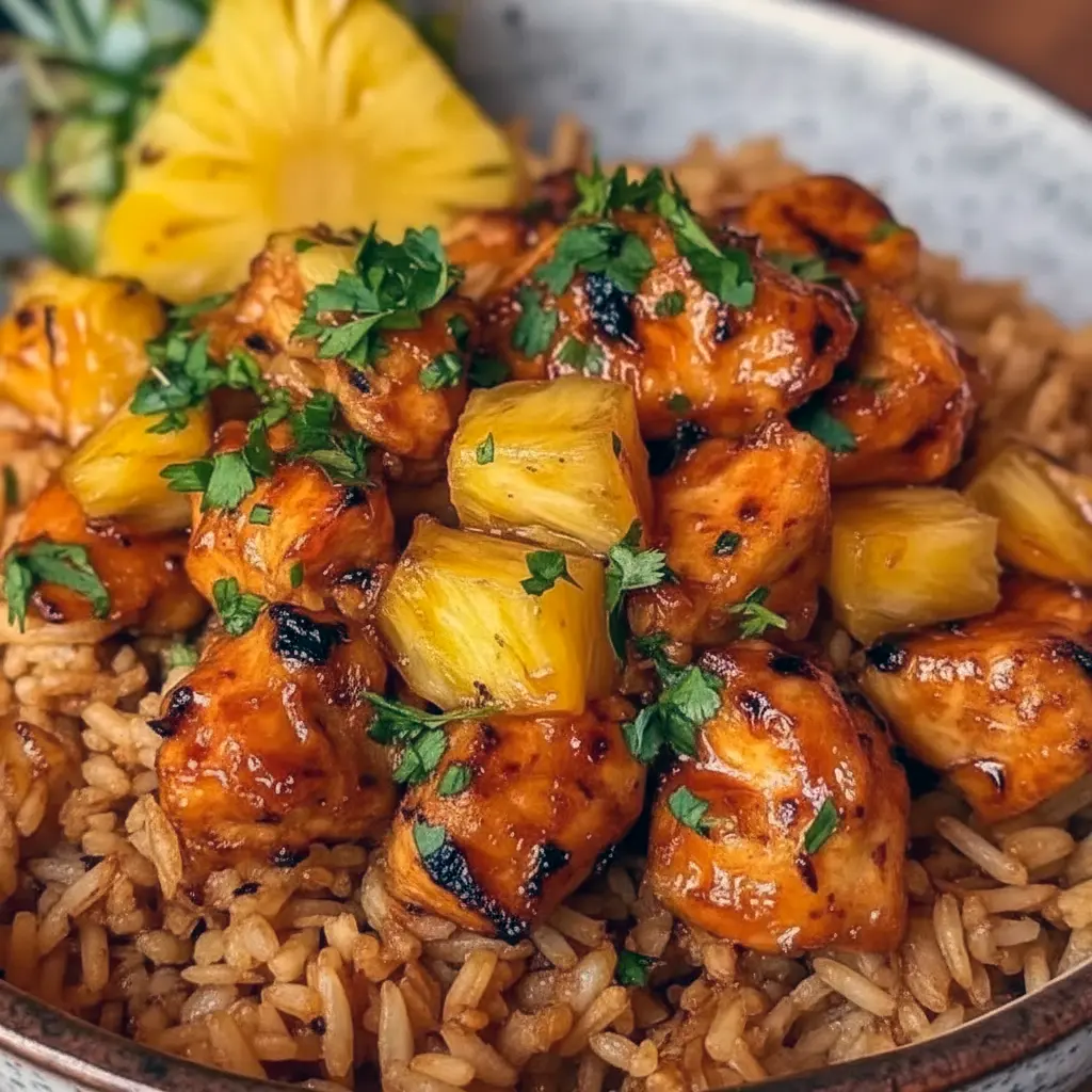 Pineapple Chicken and Rice arranged as a colorful Pineapple Chicken Bowl with tender chicken, sticky rice, and juicy pineapple pieces.