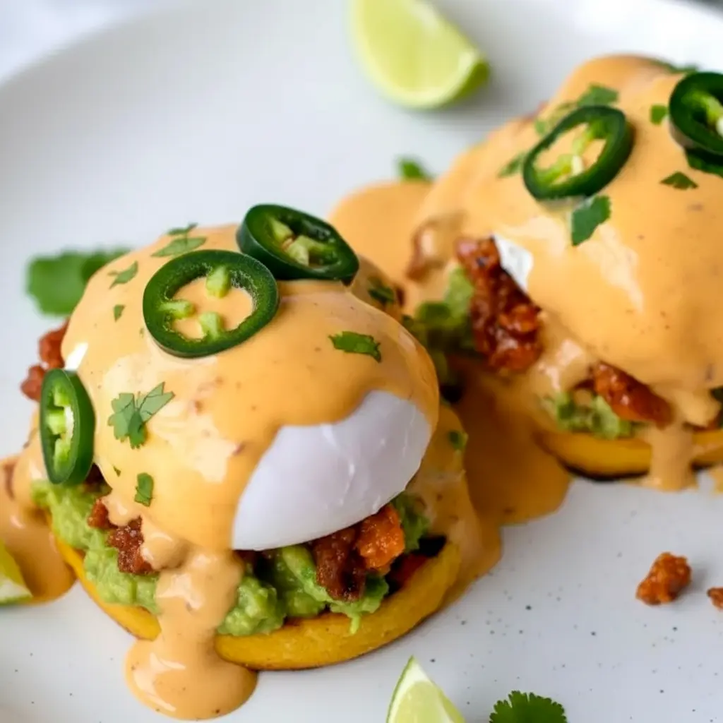 Mexican Eggs Benedict served on roasted sweet potato rounds instead of bread, giving a fresh twist on Eggs Benedict On Biscuit style comfort food.